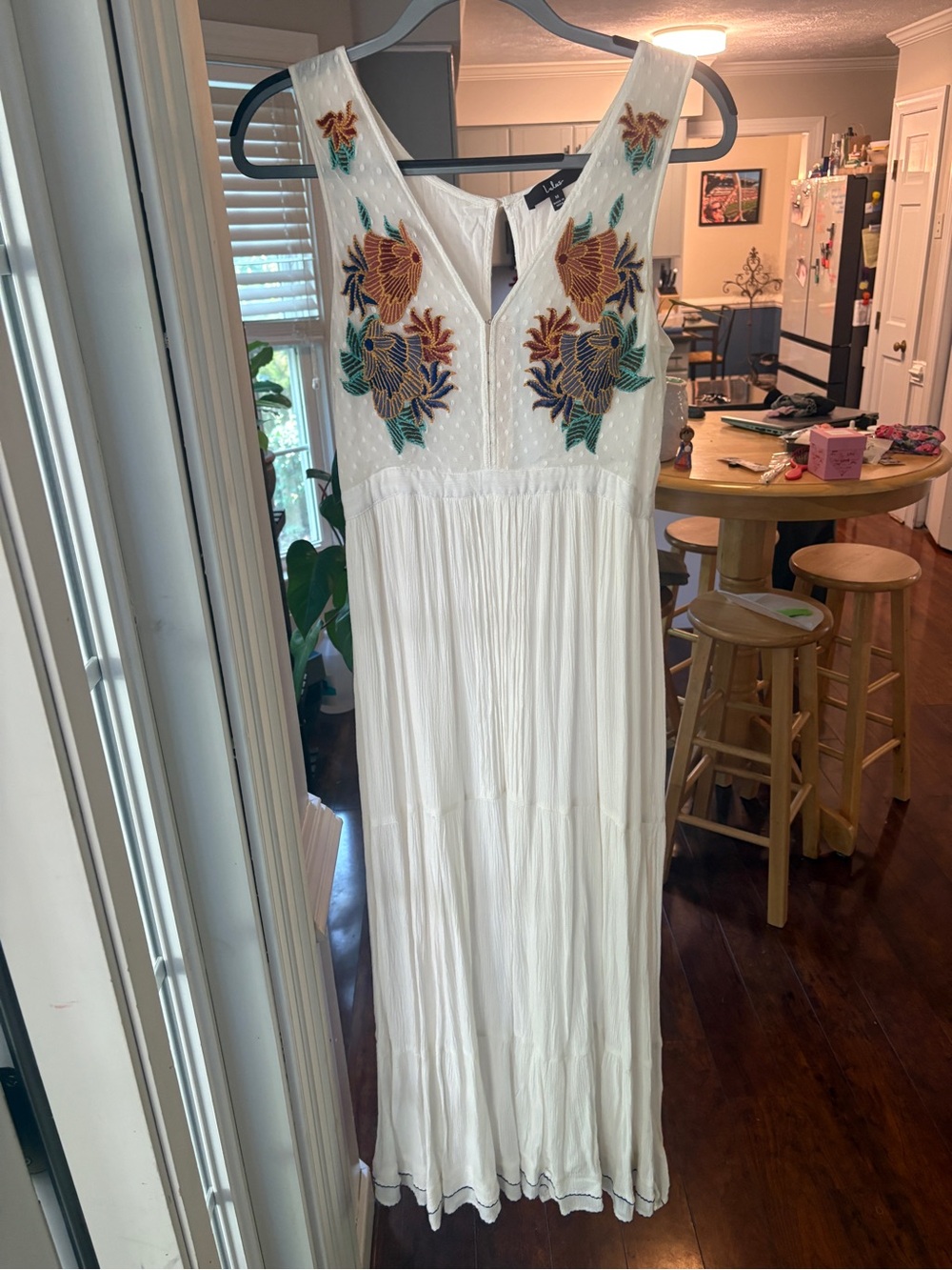 Lulus White Maxi Dress with Multicolor Floral Embroidery